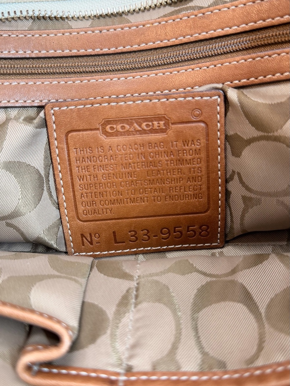 🥐 Vintage Coach Hampton Cream Canvas & Leather Tote Bag L33-9558 - Picture 7 of 13